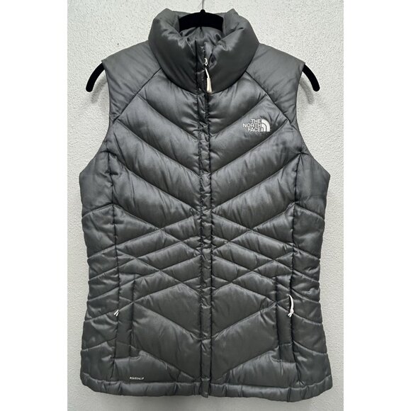 The North Face Puffer Vest Womens Small Silver 550 Goose Down Full Zip Pockets - Picture 1 of 8